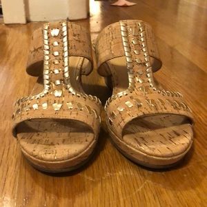 Jack Rogers wedge sandal gold and cork